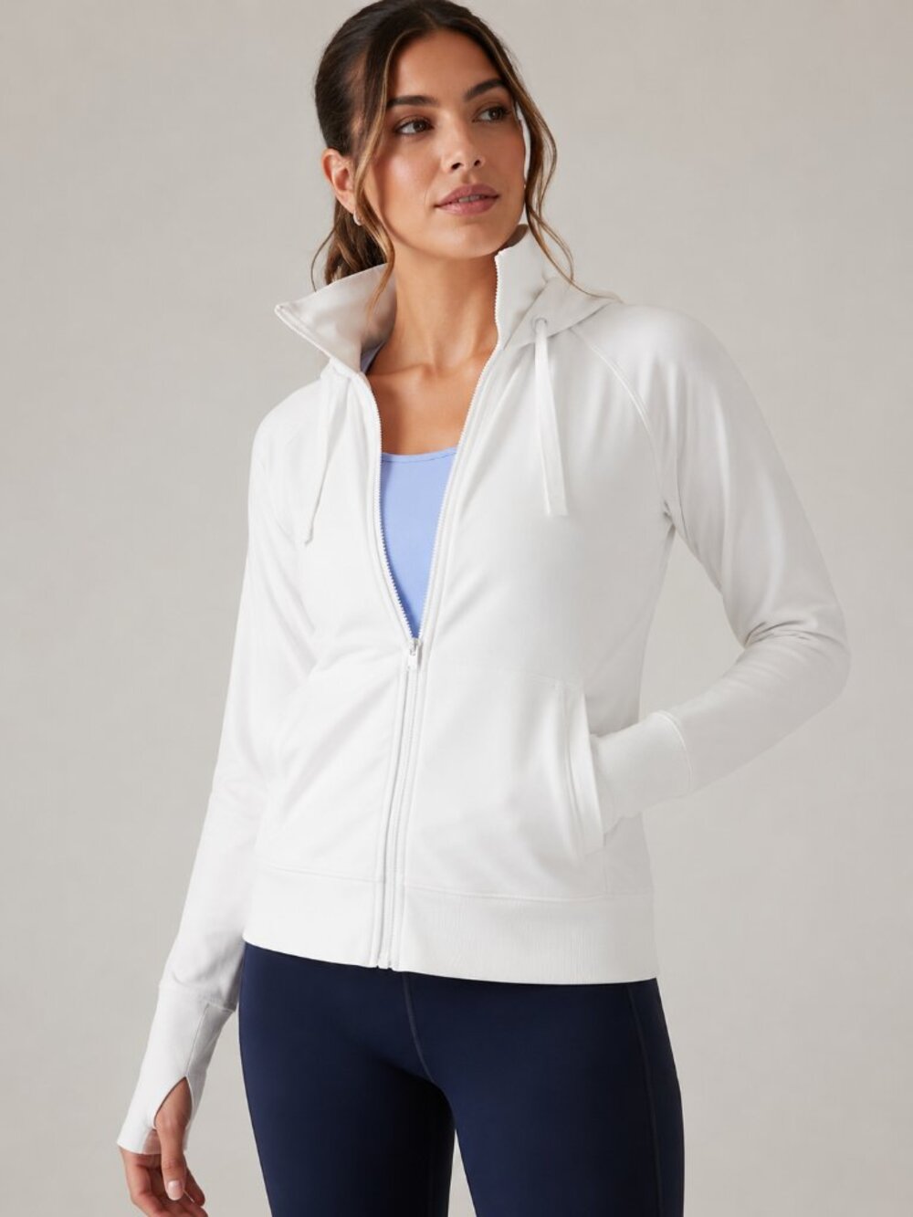 Athleta Triumph Hoodie White Small Organic Cotton Stretch Athleisure Zip Jacket